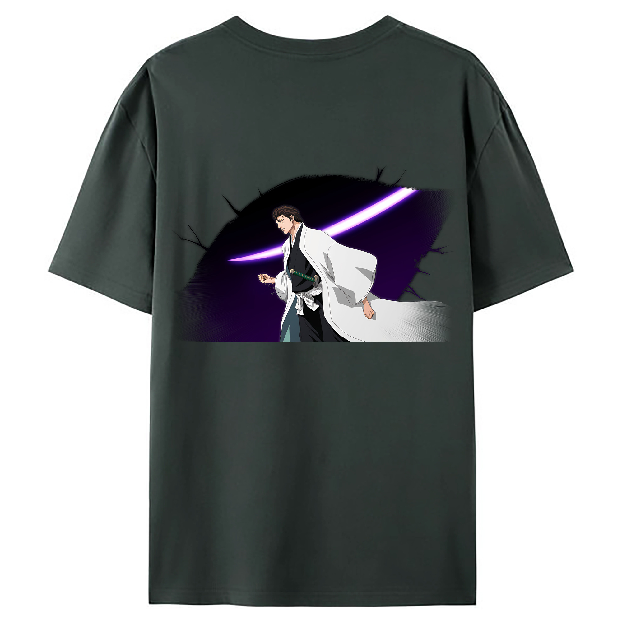 （画像用） ブリーチ 藍染 惣右介（あいぜん そうすけ） BLEACH Aizen Sousuke 綿100％ メンズ半袖Tシャツ（バックプリント） 通気性